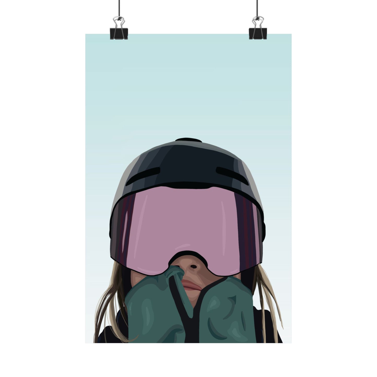 Vertical Posters - Snowboarder Girl Illustration, Winter Blue Sky