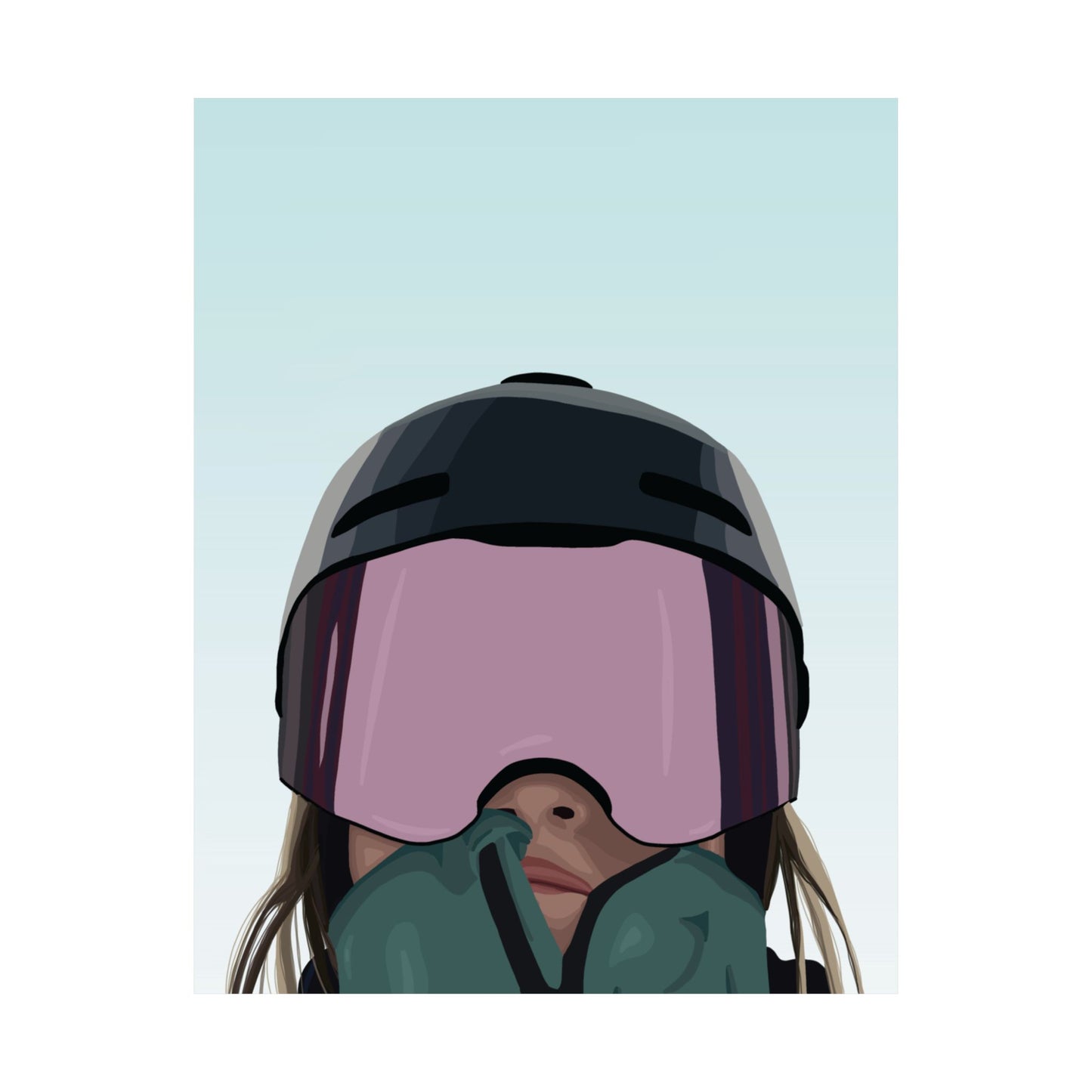 Vertical Posters - Snowboarder Girl Illustration, Winter Blue Sky