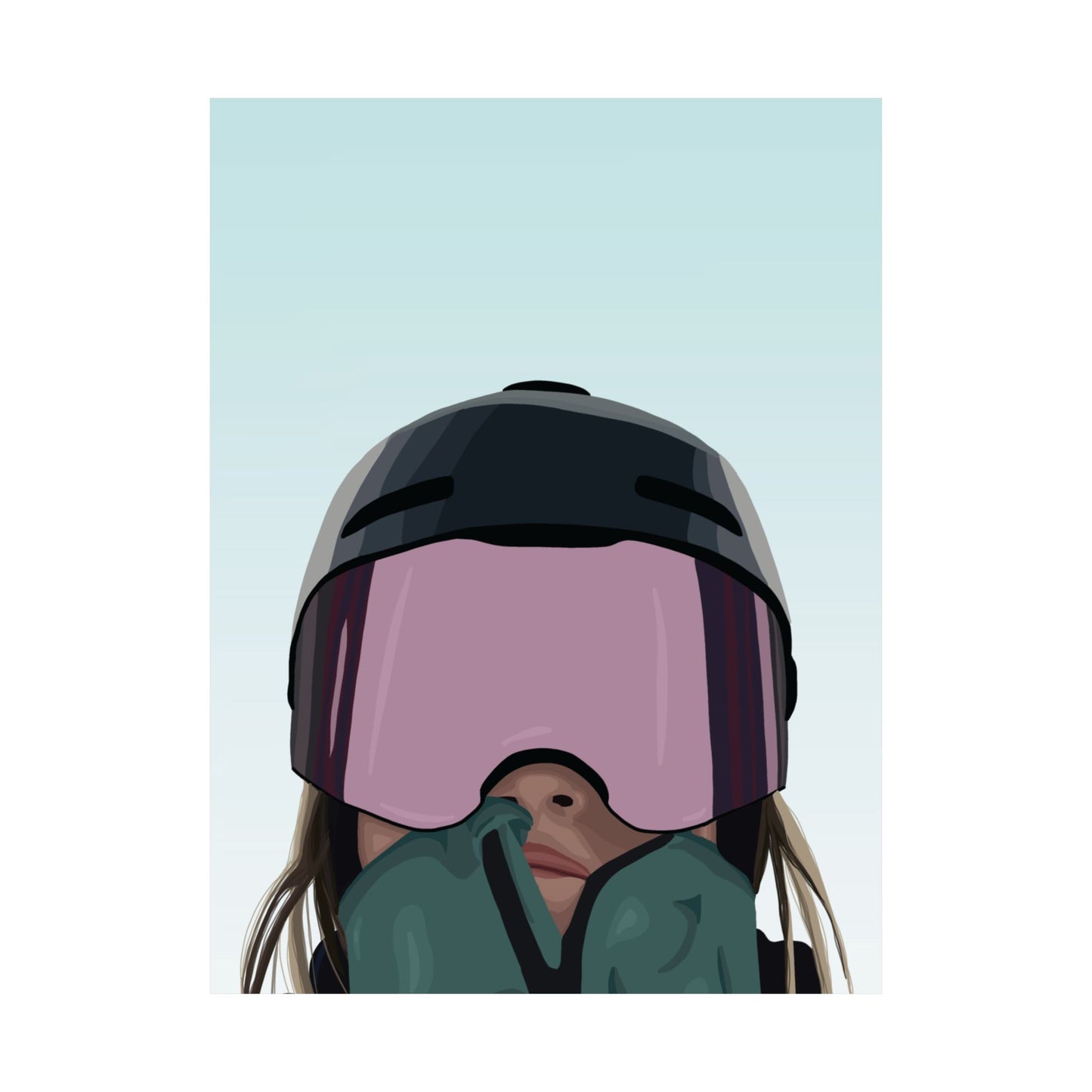 Vertical Posters - Snowboarder Girl Illustration, Winter Blue Sky