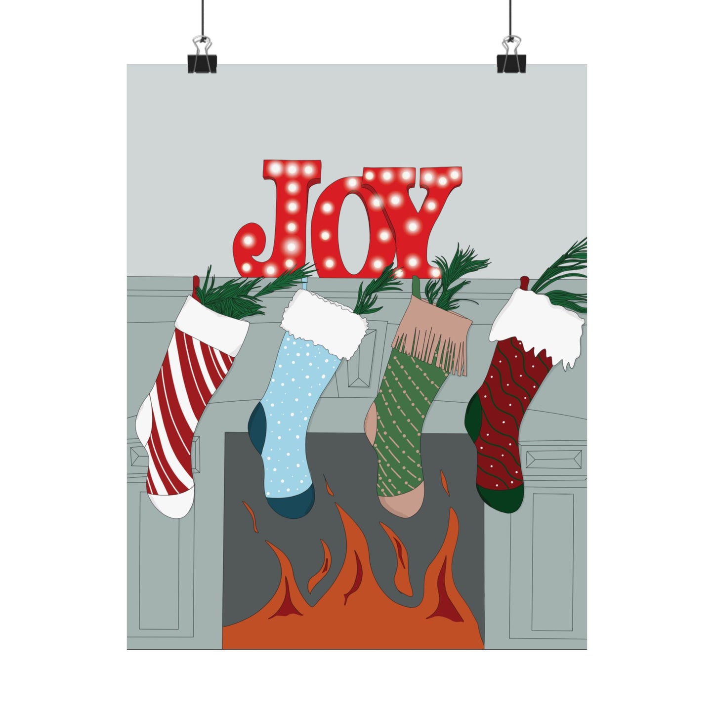 Christmas Stockings Fireplace Poster